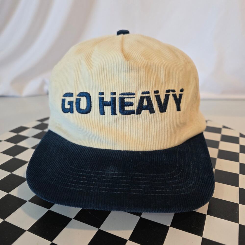 Go Heavy Cream Navy Blue Two Tone Corduroy Snapback Hat